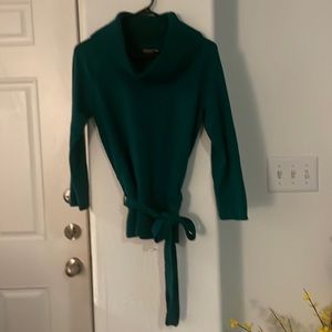 Jones New York Green Cowl Neck Sweater With Tie at Waist Size M